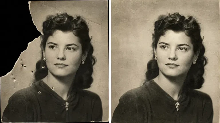How to Fill Missing Areas in Old Photos before and after example