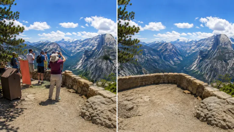 How to quickly delete unwanted people from photos? before and after example
